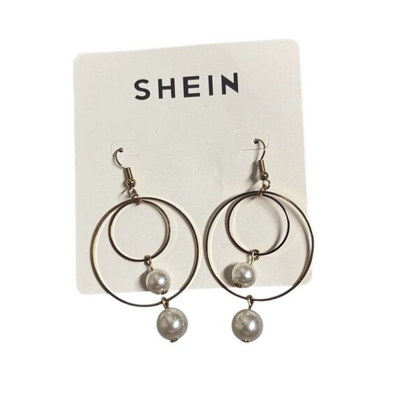 Shein Gold Tone Faux Pearl Dangle Chandelier Earrings Coquette Classy NEW - Picture 1 of 4